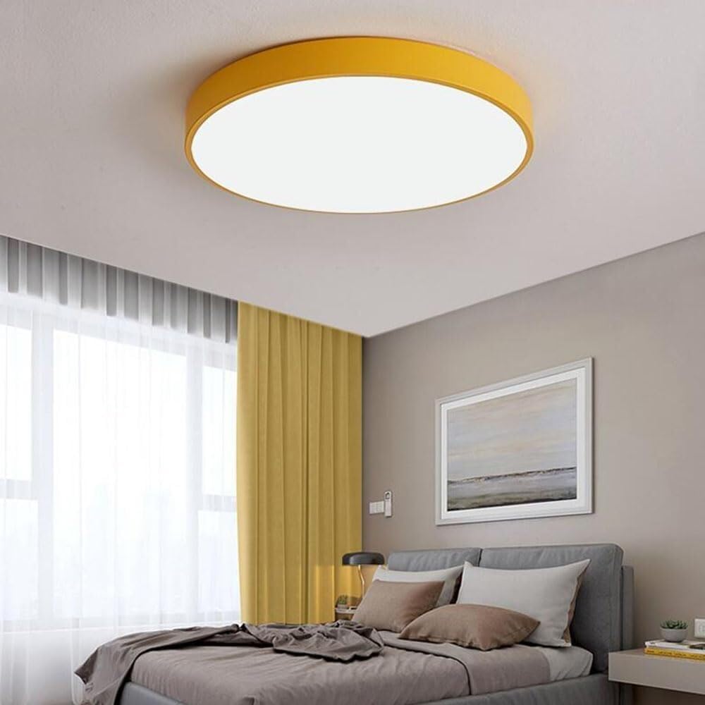 Simple Macaron LED Ceiling Lamp Ultra-Thin Recessed Thin Flat Ceiling Light Modern Flush Mount Lighting Ceiling Light Fixture for Living Room Bedroom Dining Room Kitchen Study Room(Yellow,40cm)