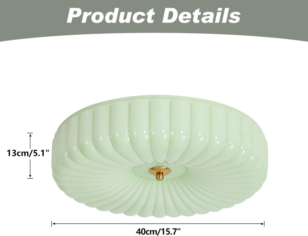 KCO Lighting Nordic Green Glass Flush Mount Ceiling Light Vintage Round Semi Flush Mount Ceiling Light Fixture Mid Century Modern Bathroom Overhead Light LED Ceiling Lights