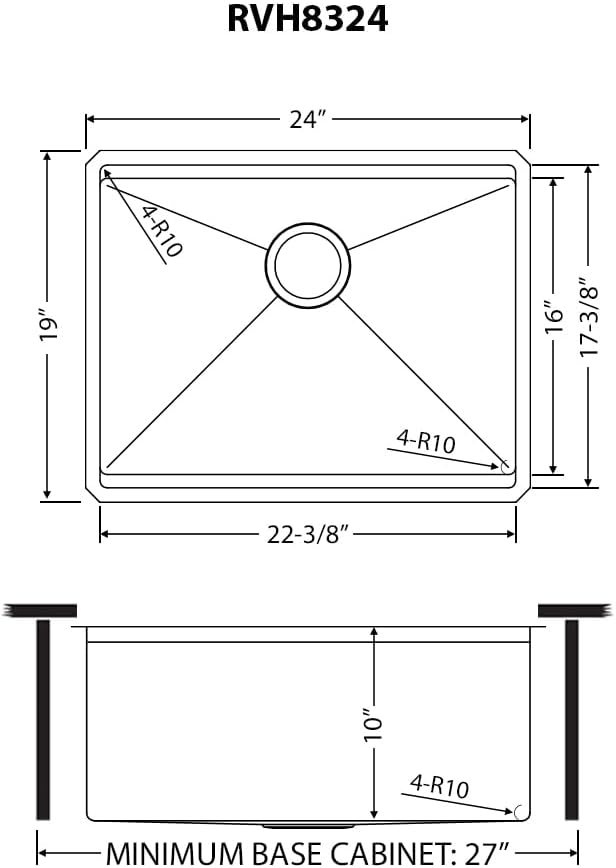 Ruvati 24-inch Undermount Rounded Corner Workstation Kitchen Sink Single Bowl – 16 Gauge Stainless Steel Kitchen Sinks with Brushed Finish hides scratches, Easy-to-Clean - RVH8324