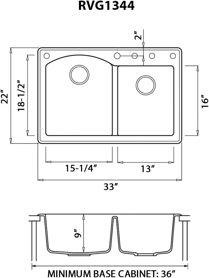 Ruvati 33 x 22 inch epiGranite Drop-in Topmount Granite Composite Quartz Double Bowl Kitchen Sink - Espresso Brown - RVG1344ES