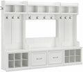 Bush Furniture Woodland Full Entryway Storage Set with Coat Rack and Shoe Bench with Doors | Mudroom Organizer for Footwear, Clothing, White Ash