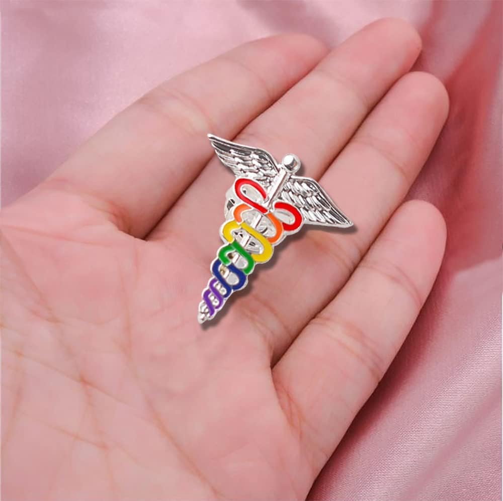 10/25/100pcs Rainbow Caduceus Pins - LGBTQ Medical Pin Rainbow Enamel Snake Stick Caduceus Lapel Brooch - Medical Symbol Caduceus Pin Perfect for Nurse, Doctors, and LGBTQ Emergency Brooch Jewelry