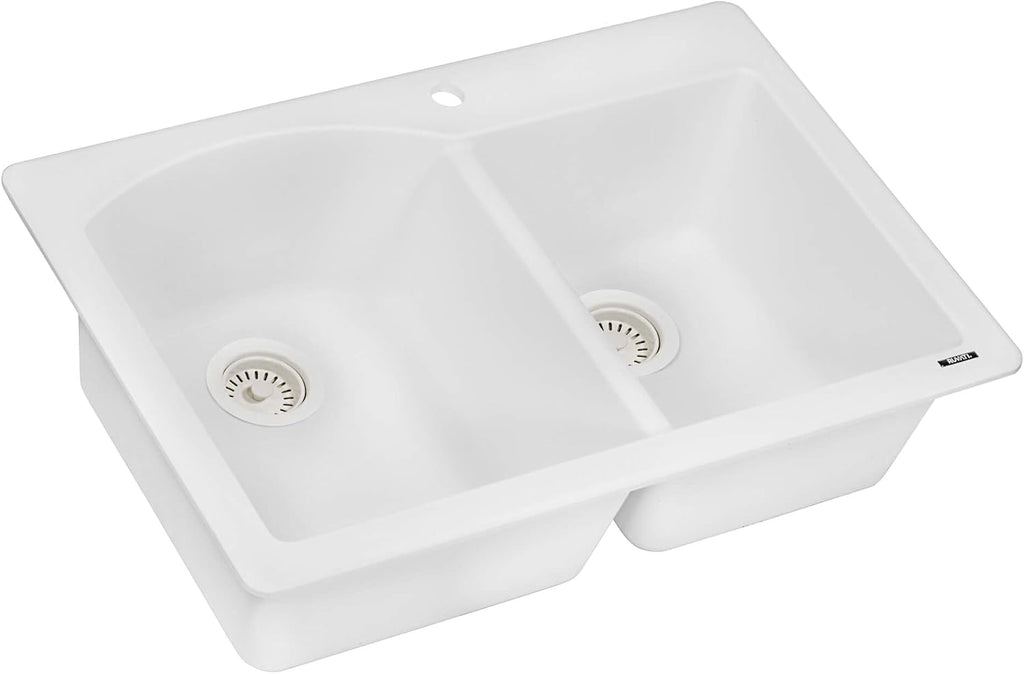 Ruvati 33 x 22 inch epiGranite Drop-in Topmount Granite Composite Quartz Double Bowl Kitchen Sink - Arctic White - RVG1344WH