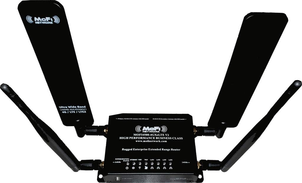 MOFI4500-4GXeLTE-SIM8-V3 4G/LTE Router with Dual Upgraded Cell Antennas | Compatible with AT&T, T-Mobile, Verizon | Supports Bands 2, 4, 5, 12, 13, 14, 17, 66, 71