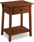 BOWERY HILL 1 Drawer Nightstand, 28' H x 22' W x 16' D, Solid Ash Wood, Russet Finish, Lower Display Shelf, Full Extension Drawer Guides, Compact Mission Style Bedroom Furniture