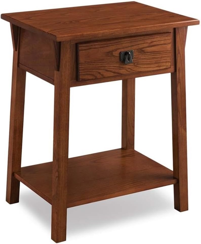 BOWERY HILL 1 Drawer Nightstand, 28' H x 22' W x 16' D, Solid Ash Wood, Russet Finish, Lower Display Shelf, Full Extension Drawer Guides, Compact Mission Style Bedroom Furniture