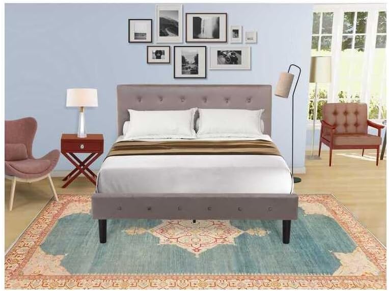 HomeStock African Artistry 2 Piece Bedroom Set - Button Tufted Platform Bed Frame - Velvet Fabric Upholstered Headboard and A Nightstand Full/Burgundy/Brown Taupe