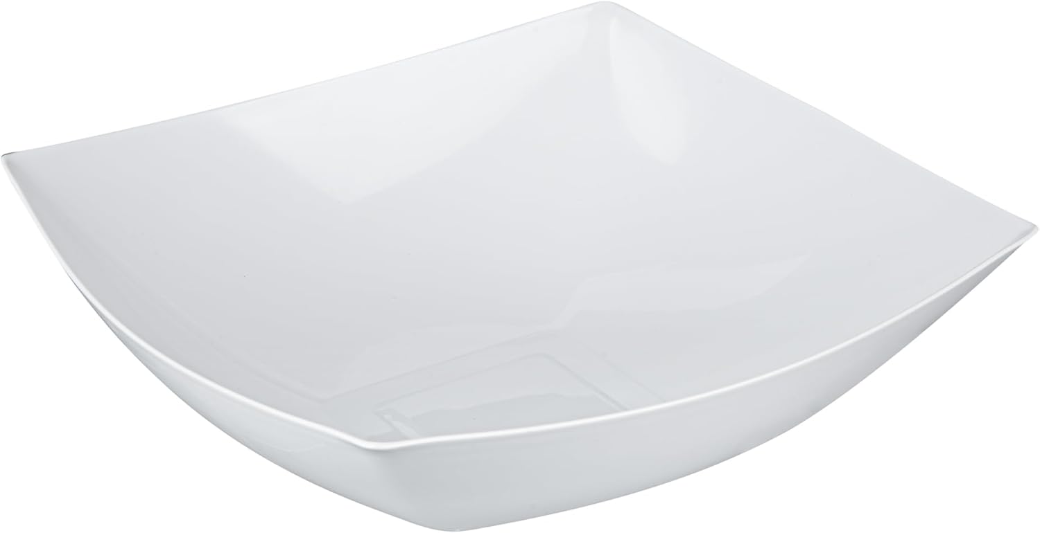 Restaurantware Moderna 64 Ounce Fancy Plastic Bowls 100 Square Disposable Salad Bowls - Durable Heavy-duty White Plastic Bowls For Warm And Cold Foods