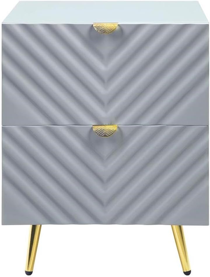Acme Furniture Finish Nightstand with 2 Drawers, Gray High Gloss