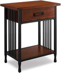 Bowery Hill 1 Drawer Nightstand, 28' H x 24' W x 16' D, Hardwood Solids and Oak Veneers, Mission Oak Finish, Blackened Metal Slats, Lower Display Shelf, Full Extension Drawer Guides, Bedroom Furniture
