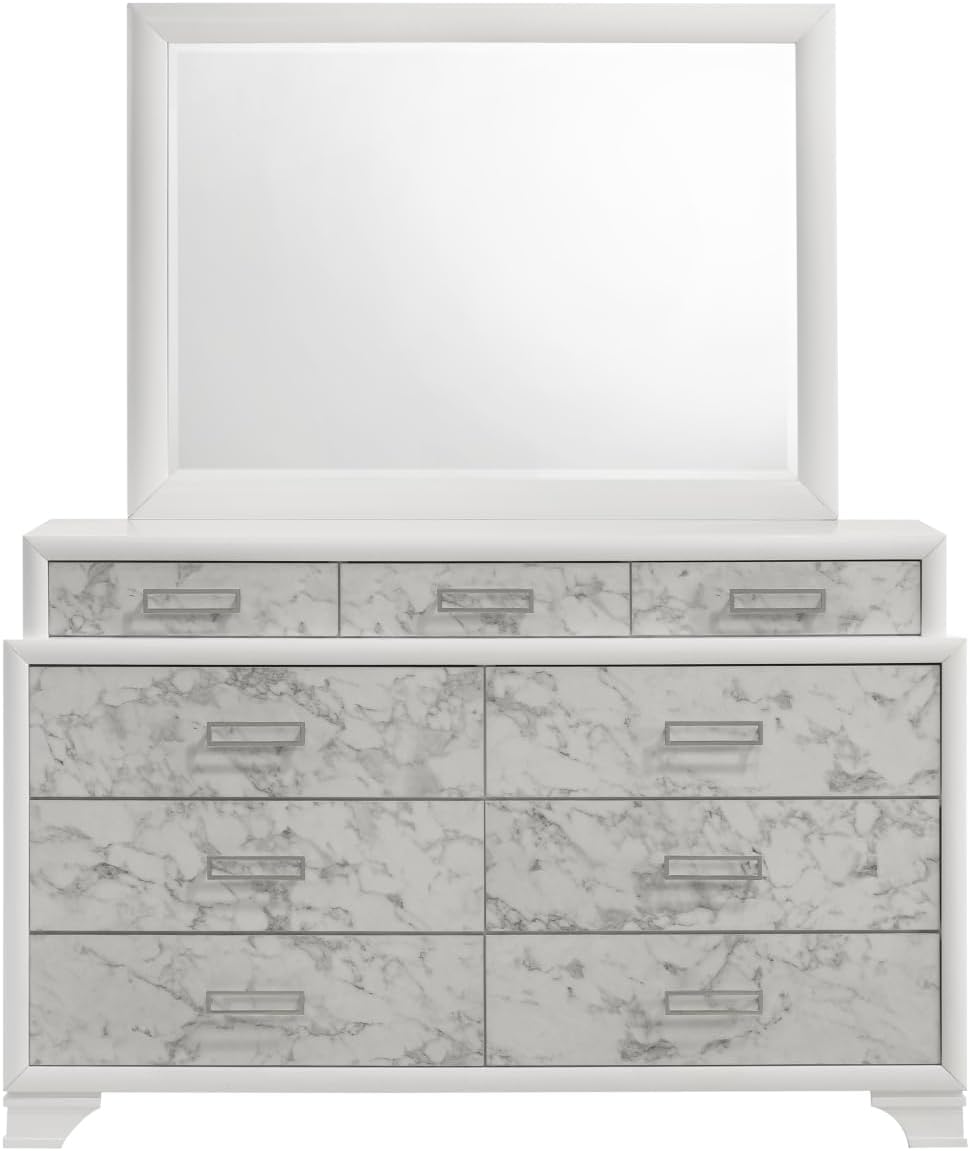 Soul Modern Style Full 5PC Bedroom Set - White Wood - Built-in Lighting & USB-C Ports - Elegant Finish