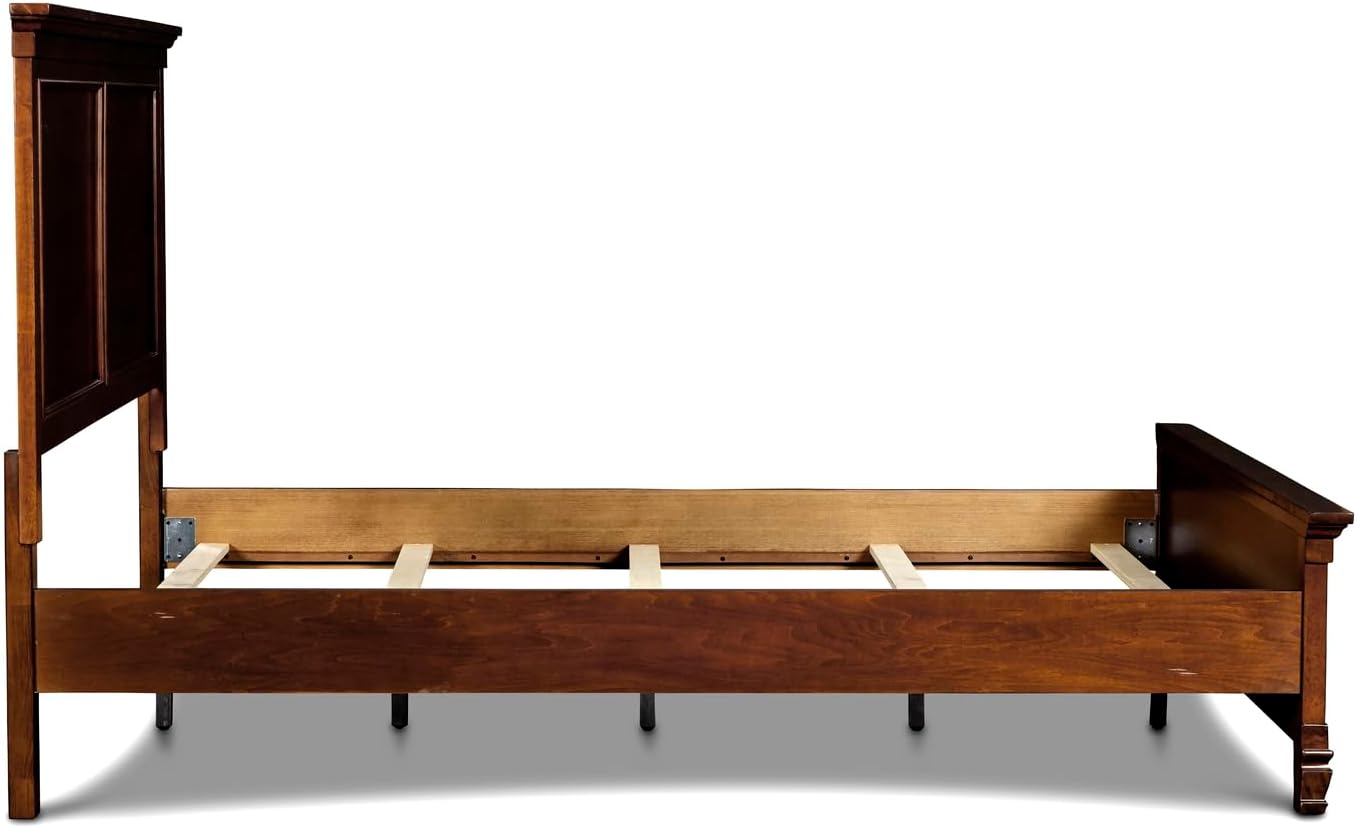 HomeStock Wood Panel Bed with Headboard - Modern Bedroom Furniture Full/Cherry Brown