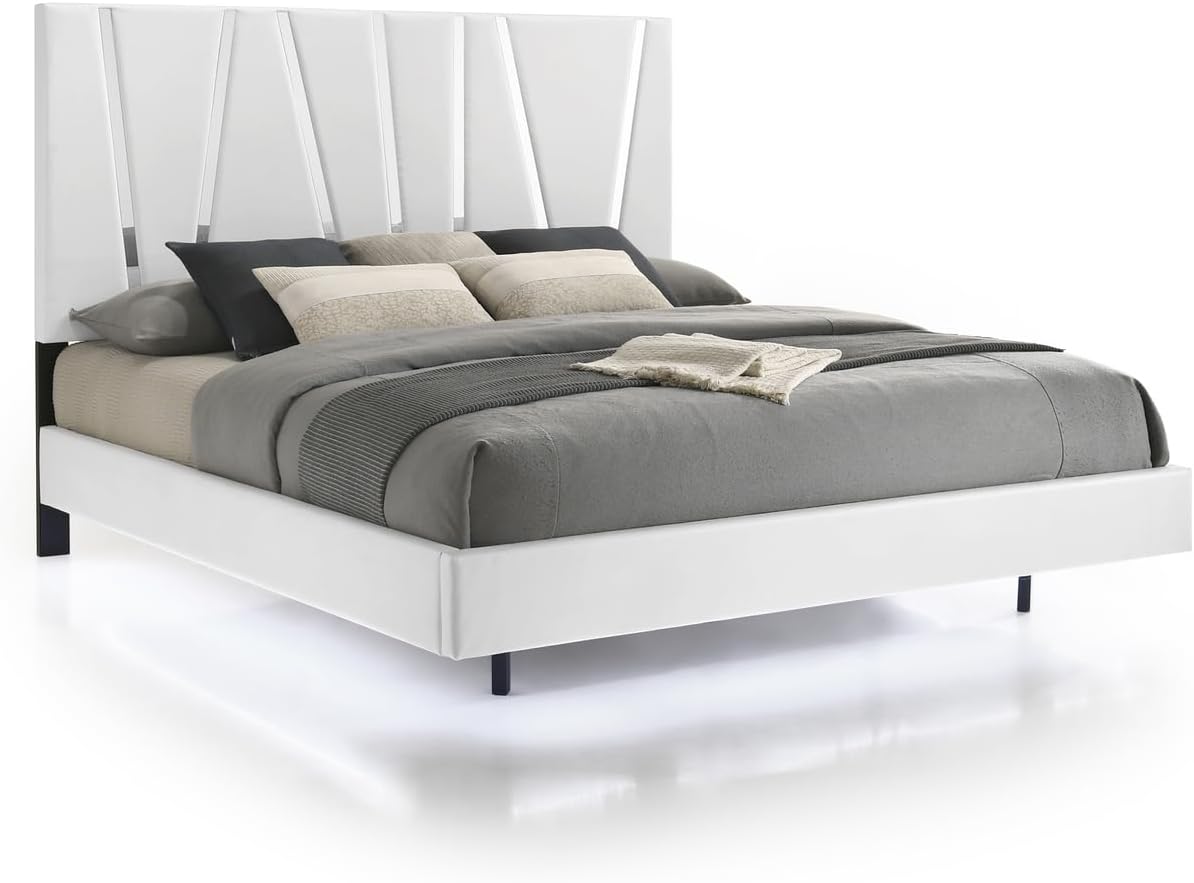 HomeStock Platform Bed - White Finish - Modern Bedroom Furniture King