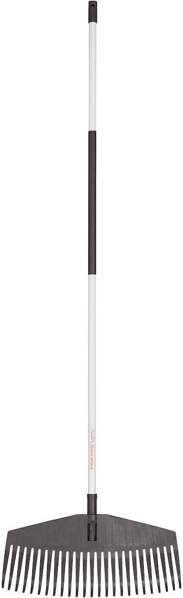 Fiskars Light Leaf Rake, 25 prongs, Width: 52 cm, Plastic prongs/Aluminium Handle, White/Brown, 1019606