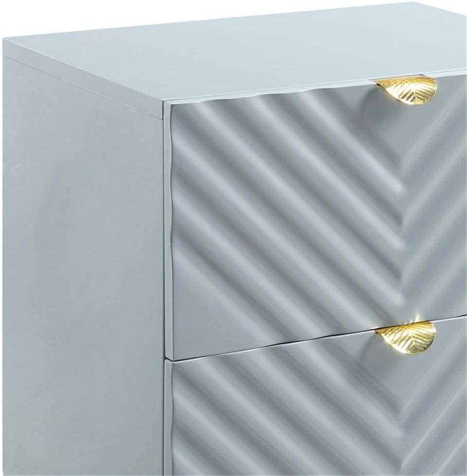 Acme Furniture Finish Nightstand with 2 Drawers, Gray High Gloss