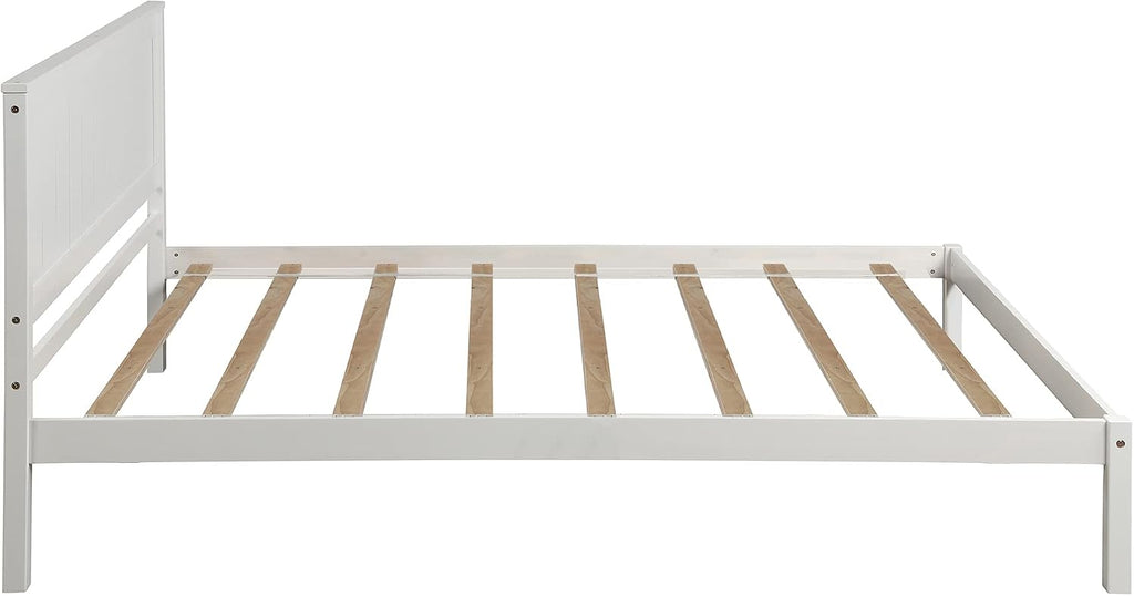 12 Inch Deluxe Twin Size Bed Frame with Headboard, Mid Century Retro Style White Wood Platform Beds Frames, No Box Spring Needed, 13 Strong Wooden Slat Support, Easy Assembly (White, Twin)
