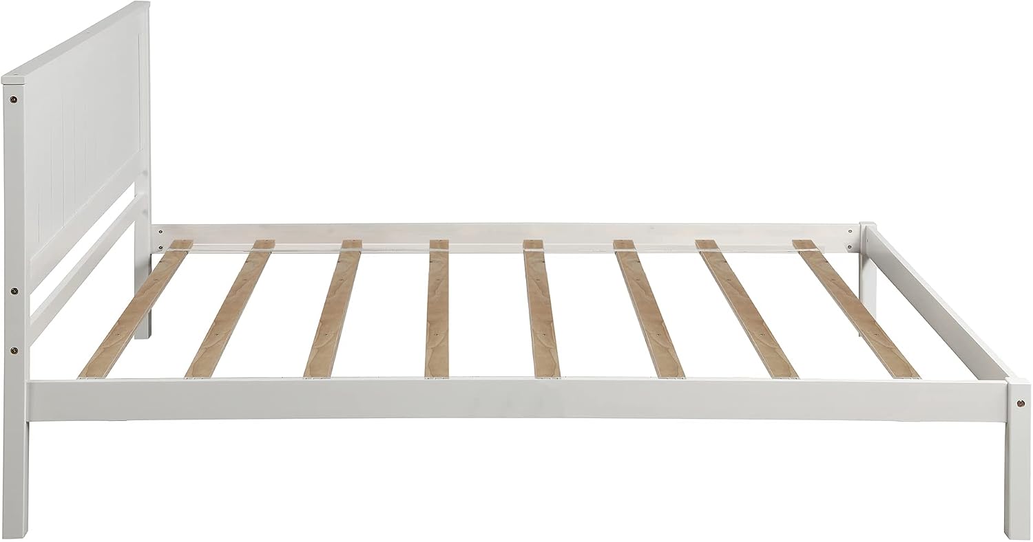 12 Inch Deluxe Twin Size Bed Frame with Headboard, Mid Century Retro Style White Wood Platform Beds Frames, No Box Spring Needed, 13 Strong Wooden Slat Support, Easy Assembly (White, Twin)