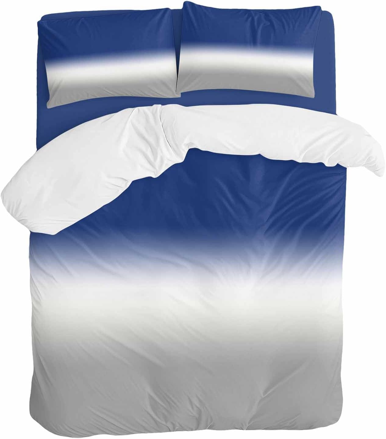 Prime Leader Navy Blue Grey Ombre Duvet Cover Set Queen Size 4 Pieces Modern Abstract Gray Gradient Bedding Set with Zipper Closure, 1 Comforter Cover 92x106 Inches 1 Flat Sheet & 2 Pillow Cases