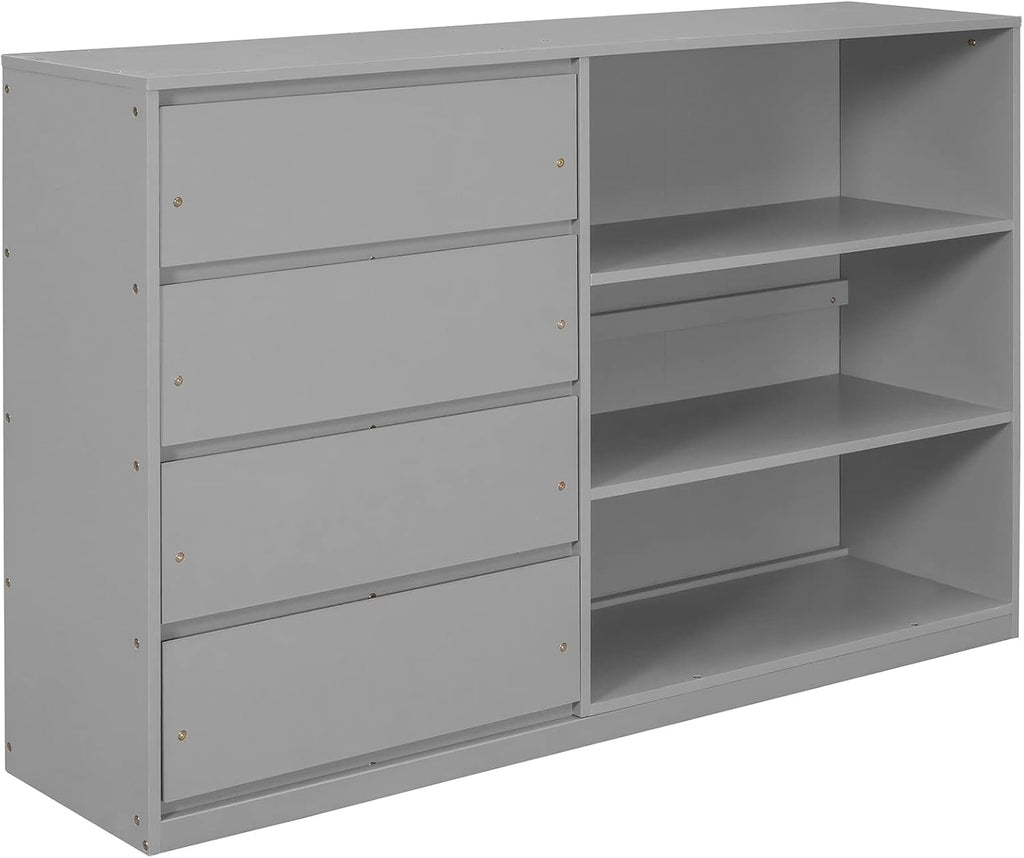 Full-Over-Full Size Bunk Bed, Bedroom Furniture Pine Wood Bed Frame with Storage Drawers and Open Shelves, Drawers and Shelves Set Can Be Moved, for Kids & Teens (Gray)