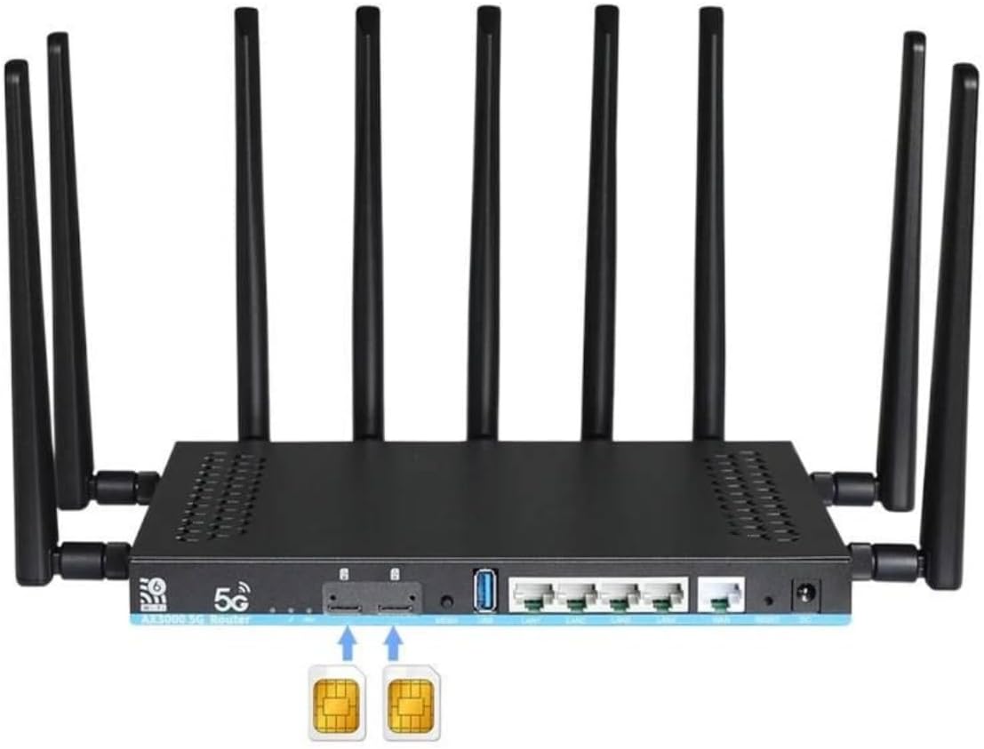 Dual SIM Card 5G Router 2*SIM Wifi6 3000Mbps Openwrt DDR4 1GB 4*LAN USB3.0 5G Modem MU-MIMO 4T4R Antenna WiFi Booster