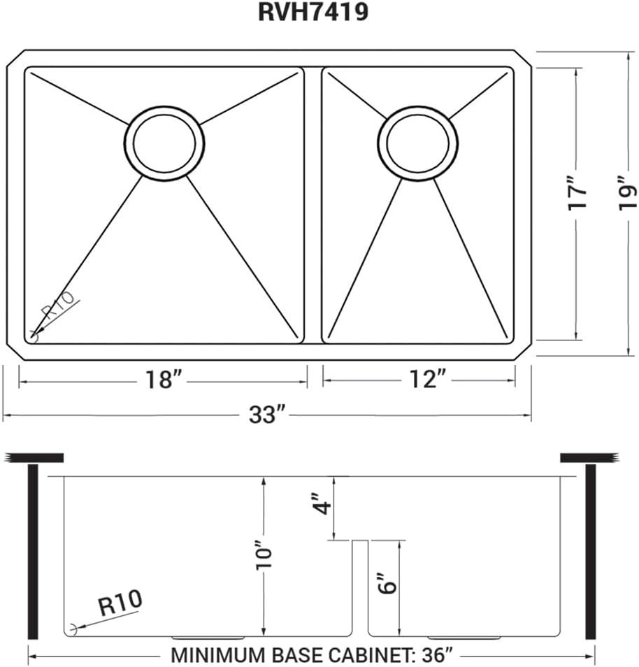 Ruvati 33-inch Low-Divide Undermount Tight Radius 60/40 Double Bowl 16 Gauge Stainless Steel Kitchen Sink - RVH7419