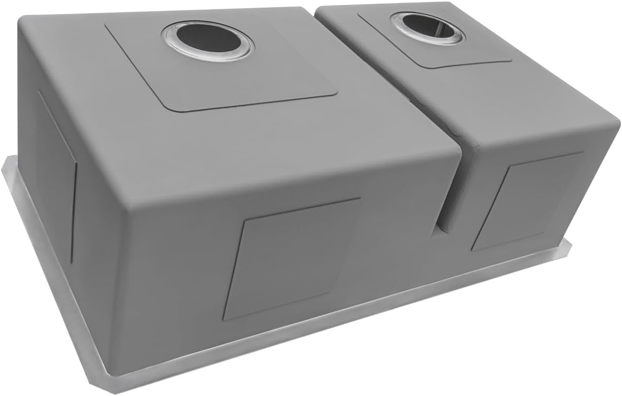 Ruvati 30-inch Low-Divide Rounded Corners Undermount Kitchen Sink - 60/40 Double Bowl Kitchen Sinks - 16 Gauge Stainless Steel Kitchen sink with Brushed Finish hides scratches - RVH7357