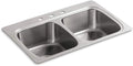 KOHLER Verse 33' Top-Mount Double-Bowl Kitchen Sink, Stainless Steel, 3 Faucet Holes, Durable and Easy-to-Clean Design, K-5267-3-NA