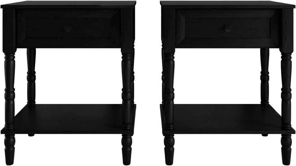 HOME DESIGN Homer Queen Tufted Wingback Upholstered Panel Bed with 2 Matching 1 Drawer Nightstands, Bedroom Furniture Set with Open Shelf Storage, Black Black