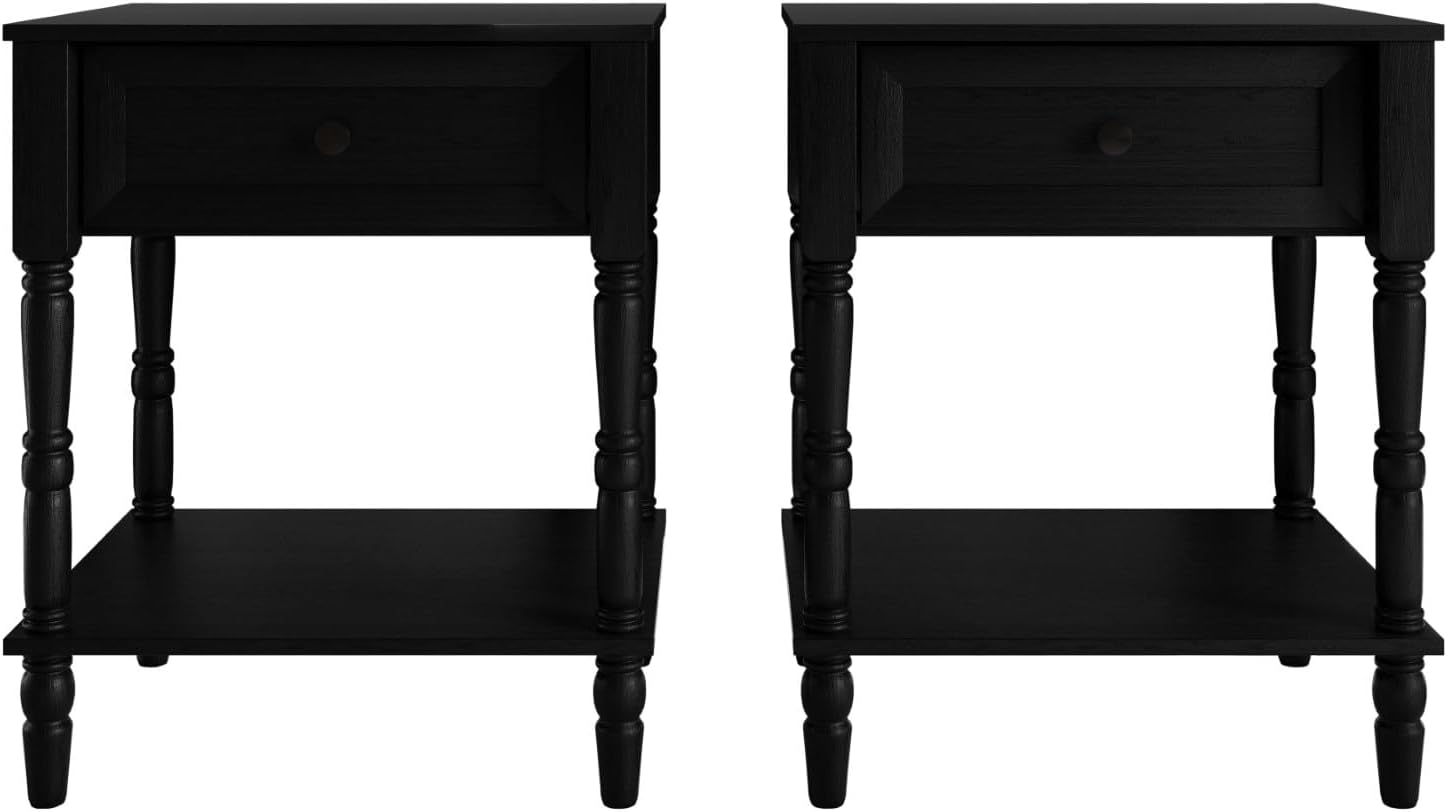HOME DESIGN Homer Full Tufted Wingback Upholstered Panel Bed with 2 Matching 1 Drawer Nightstands, Bedroom Furniture Set with Open Shelf Storage, Black Black