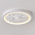 French Country Flush Mount Ceiling Light, Vintage Ornate Ceiling Lamp with Carved Medallion Design, Round Backlit LED Fixture for Bedroom, Living Room, Hallway, Dining Room(White,43CM)