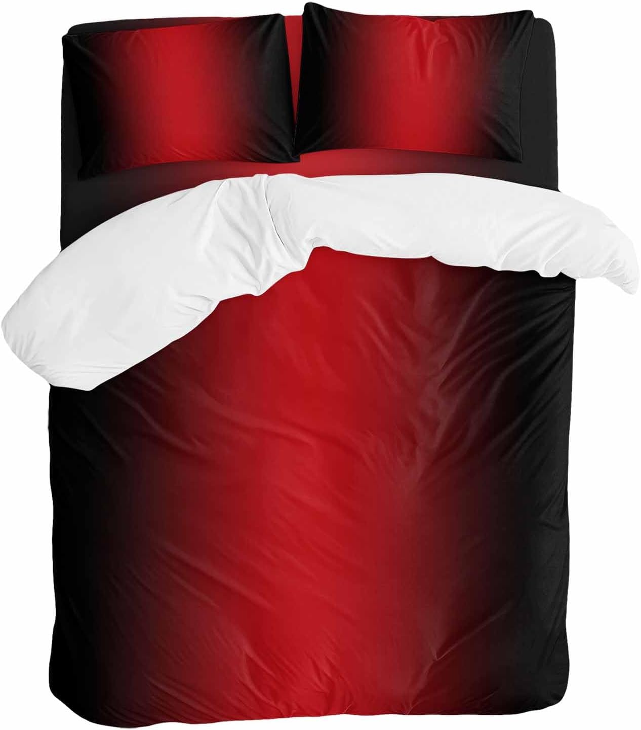 Gradient Red Black Duvet Cover Set Queen Size 4 Pieces Modern Abstract Minimalist Red Ocean Beach Bedding Set with Zipper Closure, 1 Comforter Cover 92x106 Inches 1 Flat Sheet & 2 Pillow Cases