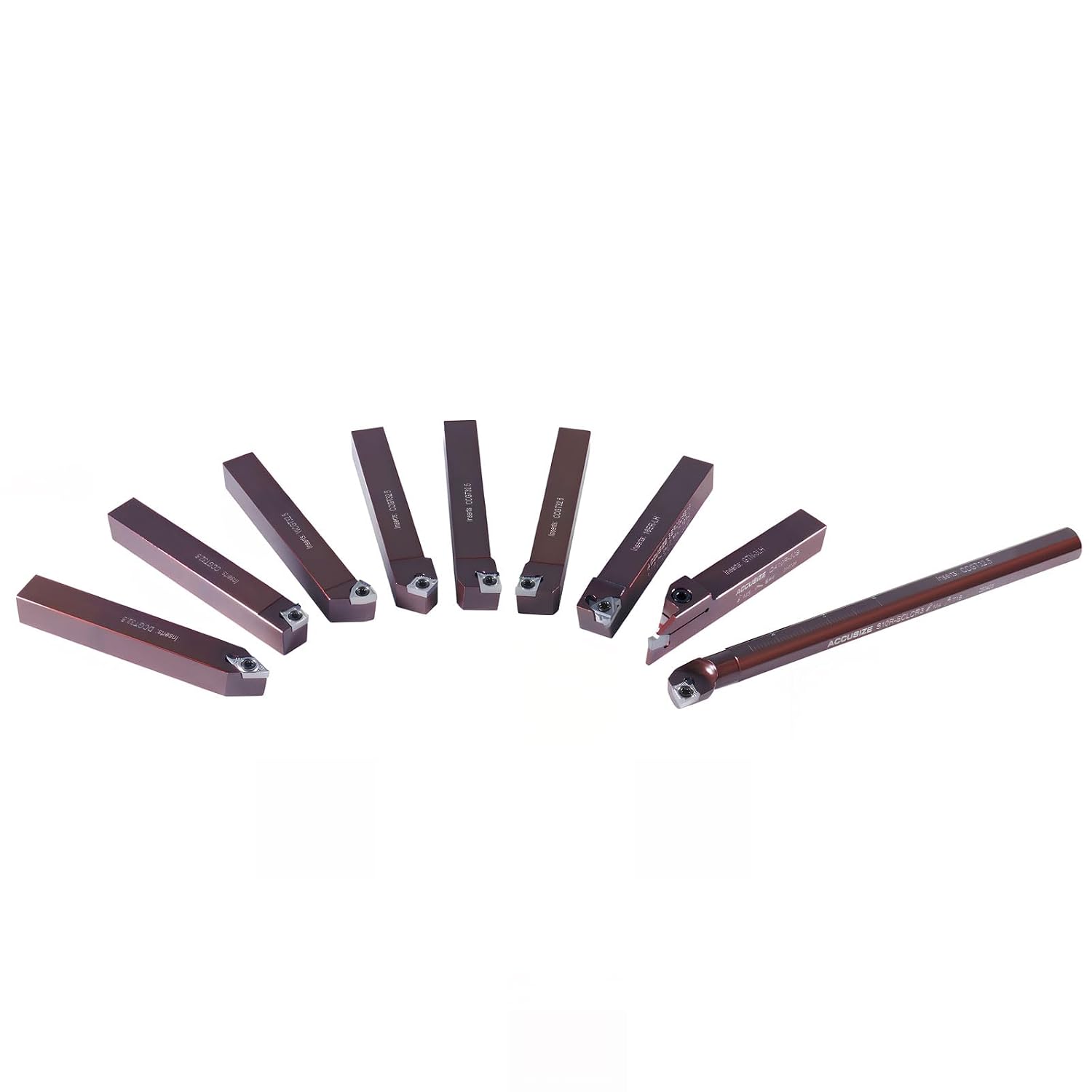 Accusize Industrial Tools 5/8' Shank 9-Piece Indexable Turning & Boring Tool Set, Uncoated Sharp-Edge Inserts for Aluminum, 3988-0058