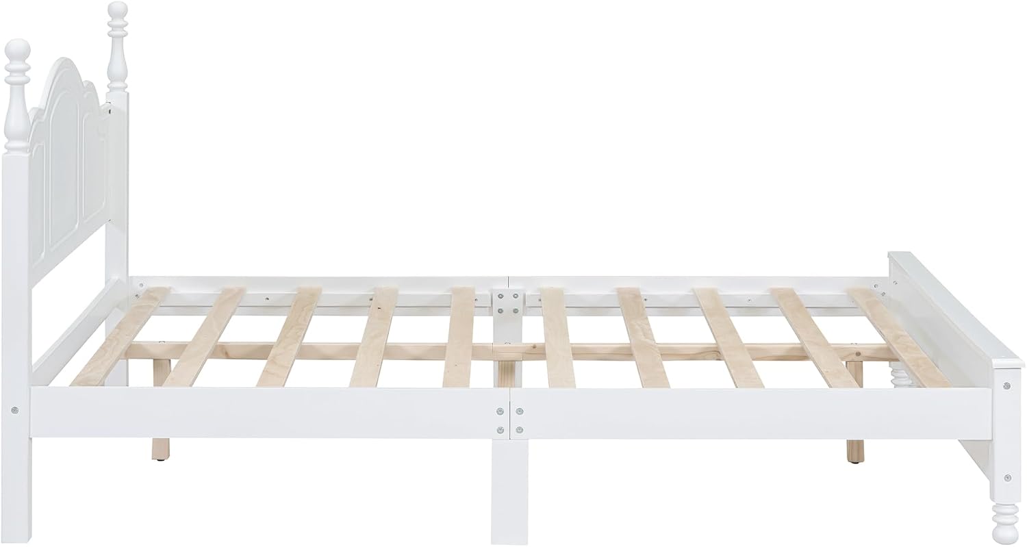 3-Pieces Bedroom Sets, Queen Size Retro Wood Platform Bed with Sense of Design Headboard, Wood Platform Bed Frame with 2 Nightstands for Kids Teens Adults Bedroom Furniture(White-03, Queen)