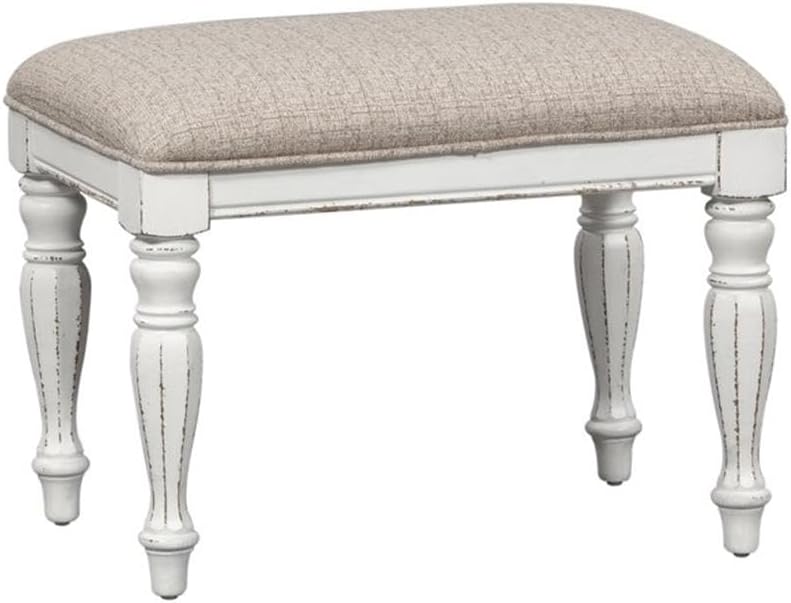 Liberty Furniture Magnolia Manor Makeup Vanity Accent Desk Set with Upholstered Bench European Traditional - Antique White & Weathered Bark