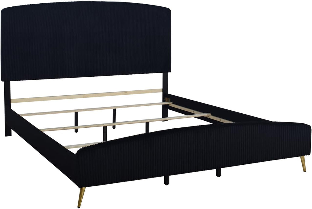 HomeStock Velvet Upholstered Panel Bed - Modern Black Bedroom Furniture Queen