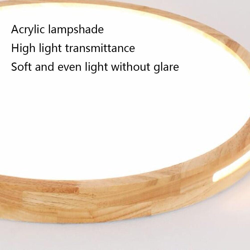 Nordic Wooden LED Ceiling Lamp Round Japanese Style Lighting Ceiling Light Three-Tone Light Flat Ceiling Light Fixture for Living Room Bedroom Dining Room Kitchen Study Room Corridor(30cm)