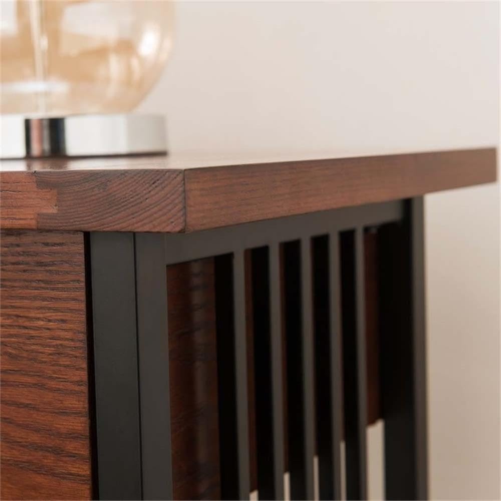 Bowery Hill 1 Drawer Nightstand, 28' H x 24' W x 16' D, Hardwood Solids and Oak Veneers, Mission Oak Finish, Blackened Metal Slats, Lower Display Shelf, Full Extension Drawer Guides, Bedroom Furniture