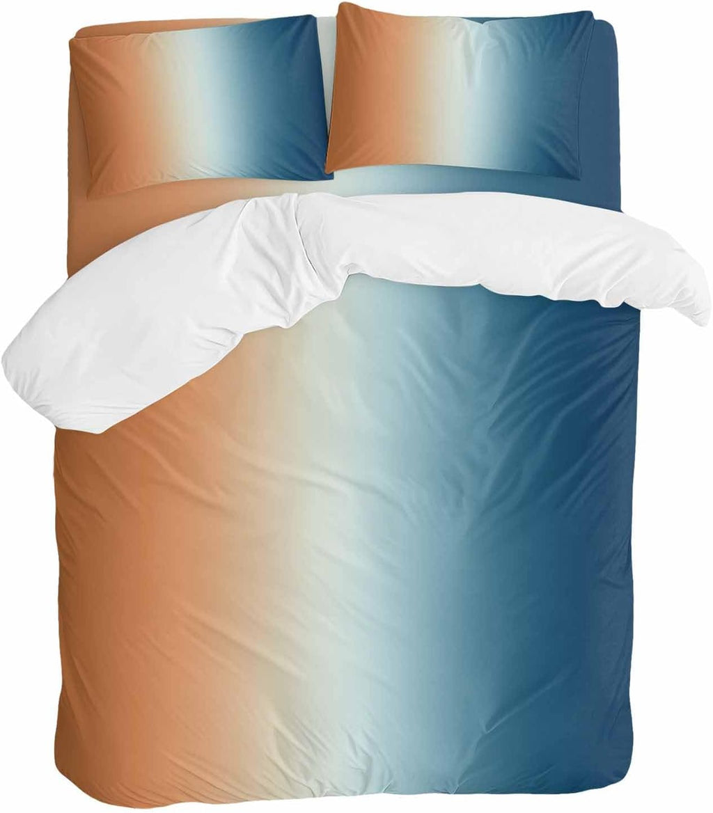 Gradient Orange Blue Duvet Cover Set Queen Size 4 Pieces Modern Abstract Minimalist Blue Ocean Beach Bedding Set with Zipper Closure, 1 Comforter Cover 92x106 Inches 1 Flat Sheet & 2 Pillow Cases