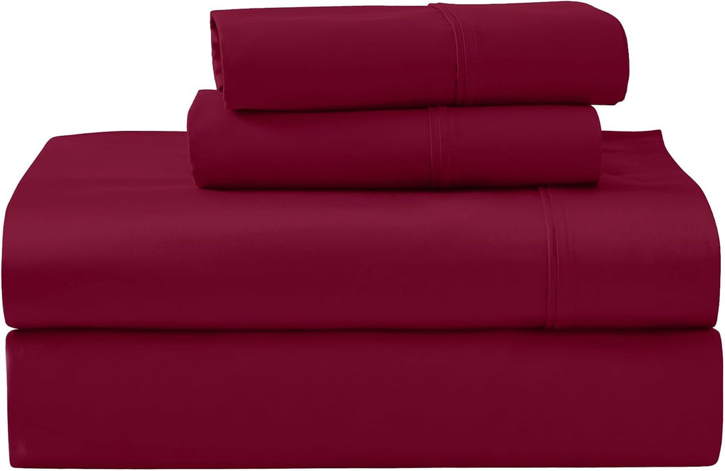 Superior 1200 Thread Count Egyptian Cotton Sheet Set, Bedroom Sheets, Modern Home Essentials, Luxury Bedding, 1 Elastic Deep Pocket Fitted Bed Sheet, 1 Flat Sheet, 2 Pillowcases, Queen, Burgundy
