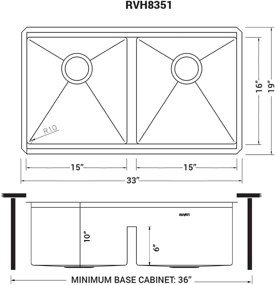Ruvati 33-inch Workstation Rounded Corners 50/50 Double Bowl Undermount Kitchen Sink - RVH8351