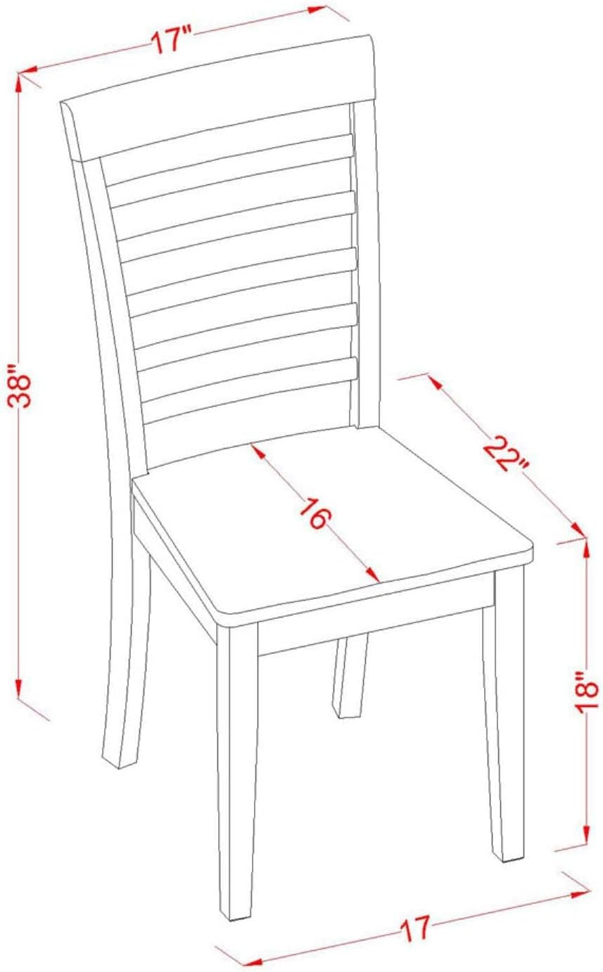 East West Furniture MLC-MAH-W Milan Kitchen Dining Chairs - Ladder Back Solid Wood Seat Chairs, Set of 2, Mahogany