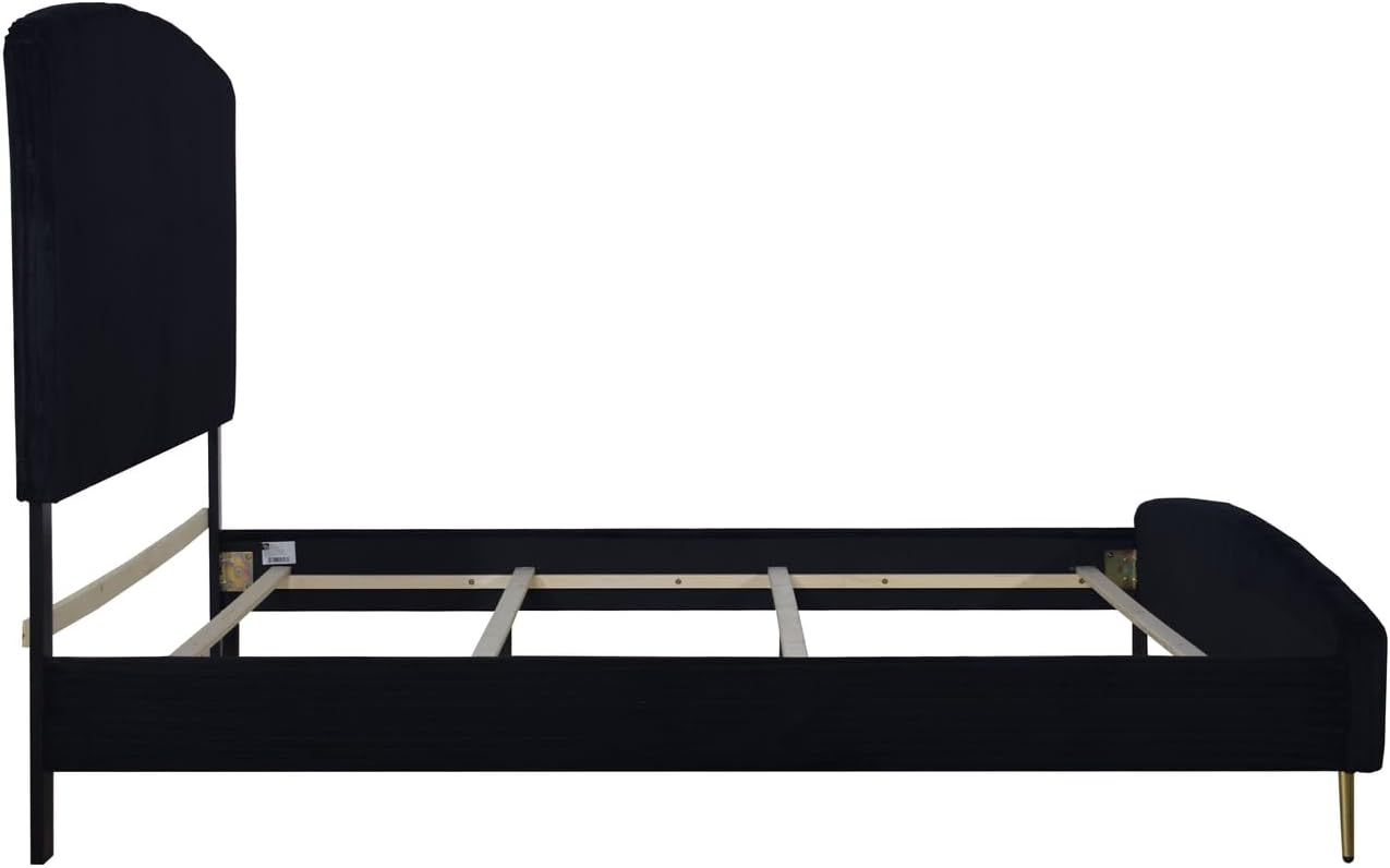 HomeStock Velvet Upholstered Panel Bed - Modern Black Bedroom Furniture King