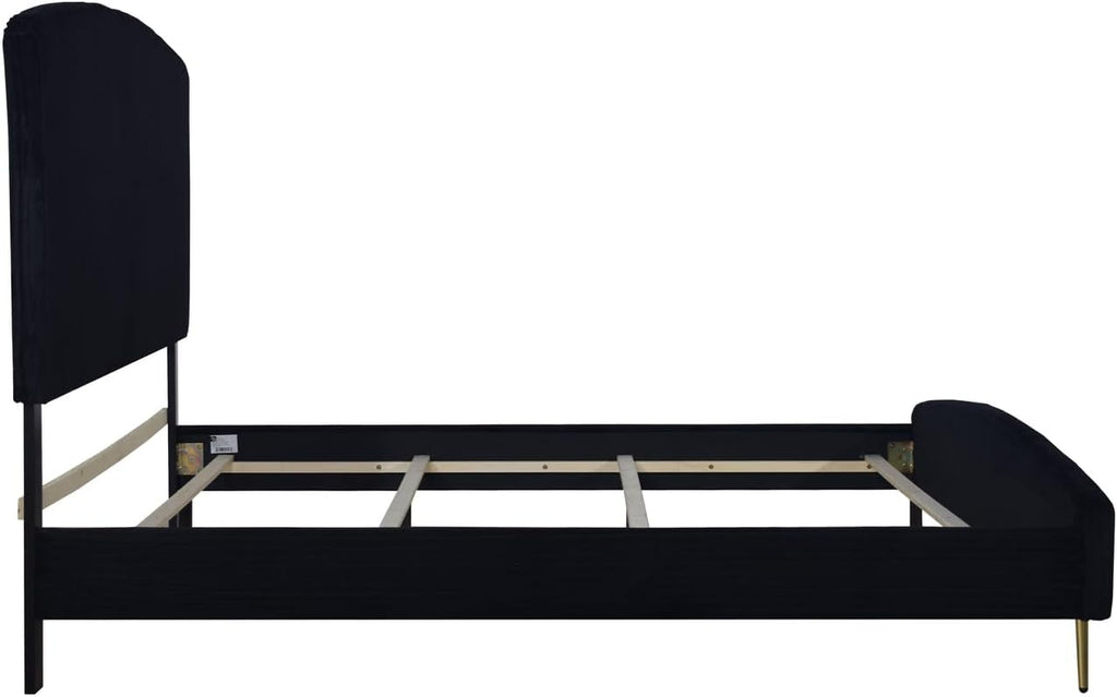 HomeStock Velvet Upholstered Panel Bed - Modern Black Bedroom Furniture California King