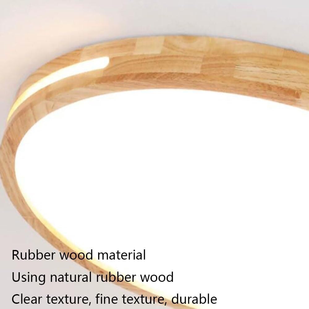 Nordic Wooden LED Ceiling Lamp Round Japanese Style Lighting Ceiling Light Three-Tone Light Flat Ceiling Light Fixture for Living Room Bedroom Dining Room Kitchen Study Room Corridor(40cm)