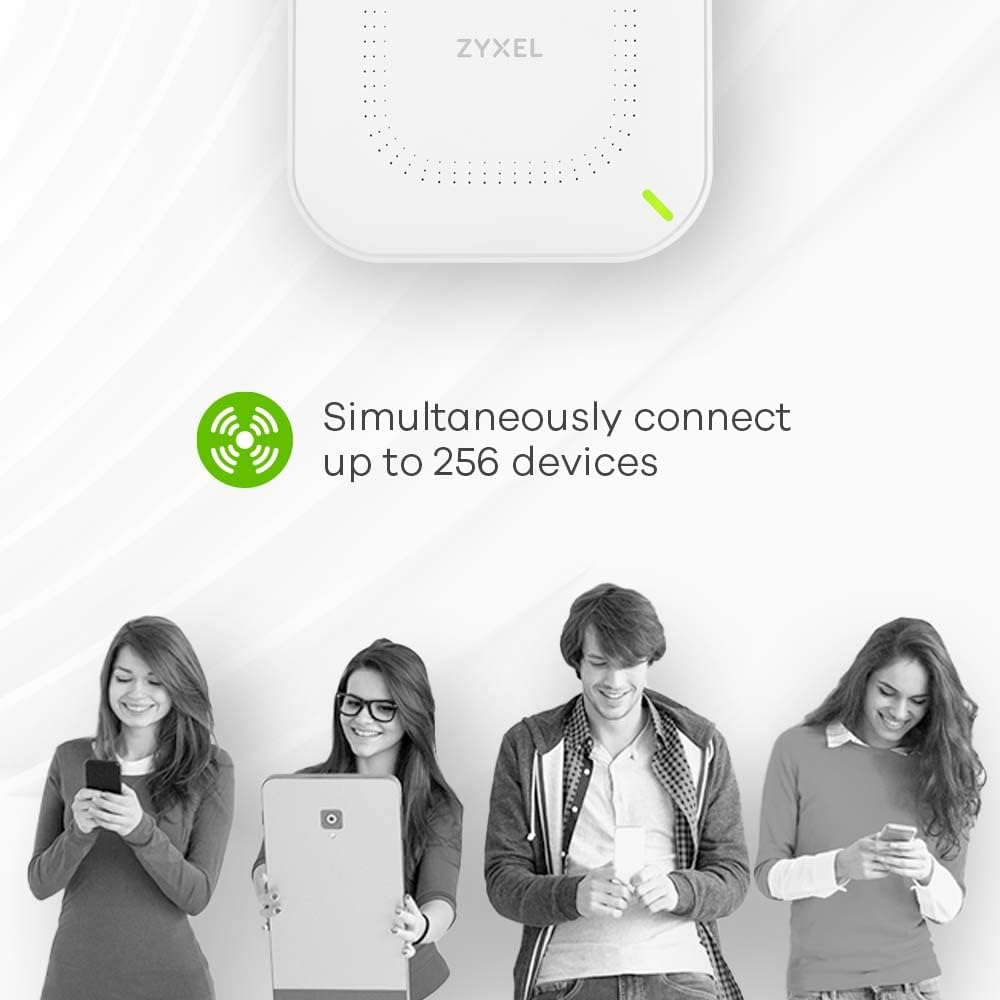 Zyxel WiFi 6 AX1800 Wireless Gigabit Access Point | Mesh, Seamless Roaming, Captive Portal & MU-MIMO | WPA3 Security | Cloud, App or Direct Management | POE+ | AC Adapter Included |NWA90AX