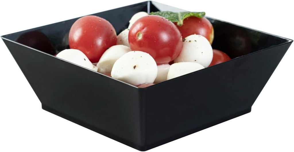 Restaurantware 10 Ounce Square Bowls 100 Disposable Serving Bowls - Heavy-Duty Premium Black Plastic Salad Bowls For Parties Catering Or Buffets Serve Desserts Chips Popcorn Or Candies