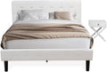 East West Furniture NL19Q-1HA05 2 Piece Modern Bedroom Set - Button Tufted Bed Frame - Linen white Velvet Fabric Upholstered Headboard and a Linen white Finish Nightstand