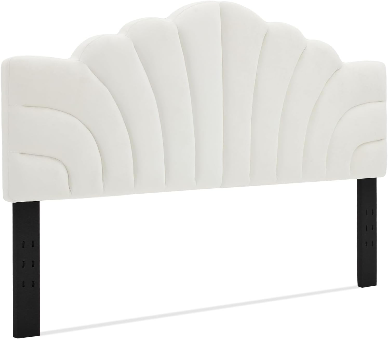 King Size Upholstered Headboard Only Adjustable Bed Headboards CA King Bed, Tiara Crown Shape Headboard with Wood Legs, Velvet Petal Head Board Wall Protector for Bedroom, White