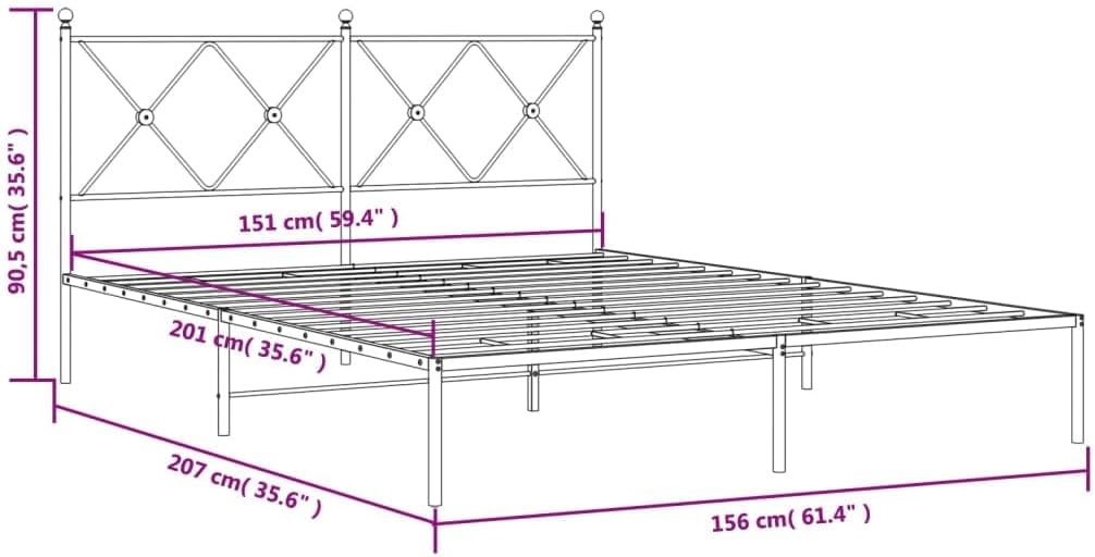 Metal Bed Frame with Headboard Queen Size White Steel Platform Bedframe No Mattress Needed Underbed Storage Space Sturdy Bed Base for Bedroom Furniture