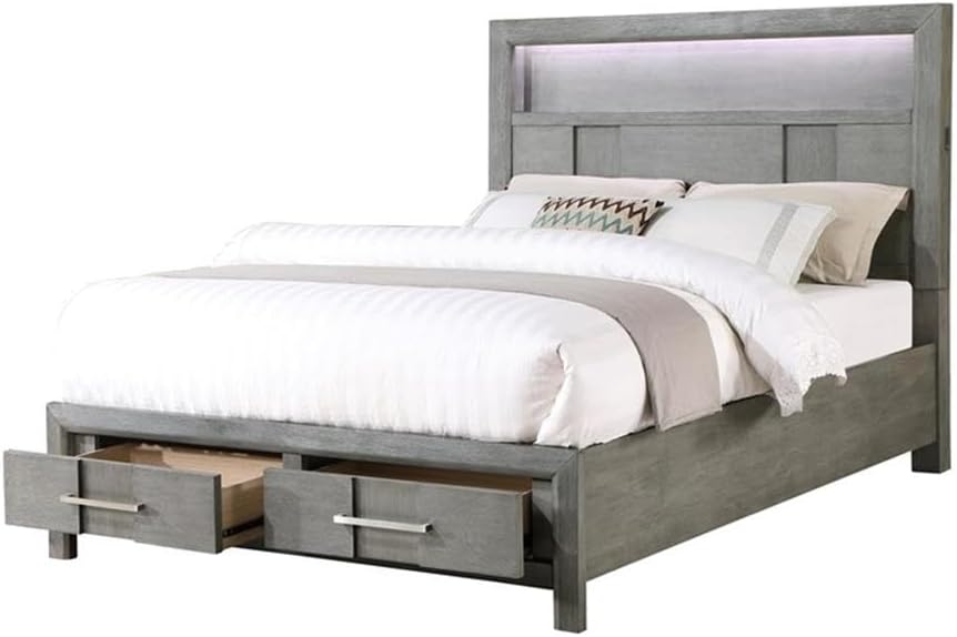 Full 5PC Modern Style Storage Bedroom Set Made with Wood in Gray